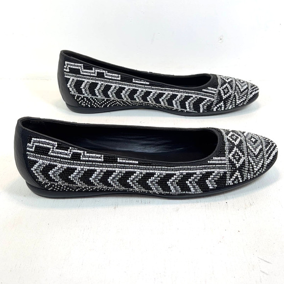Donald J Pliner Hasin Glass Beaded Ballet Flats Shoe - Black/White/Gray -Women 8 - Picture 6 of 11